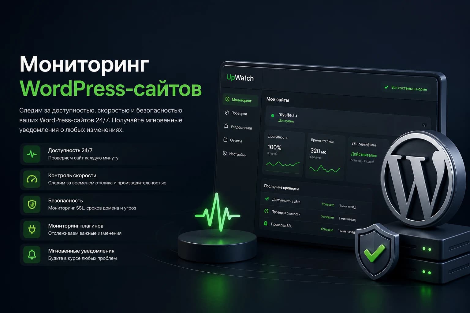 Мониторинг WordPress-сайта в UpWatch