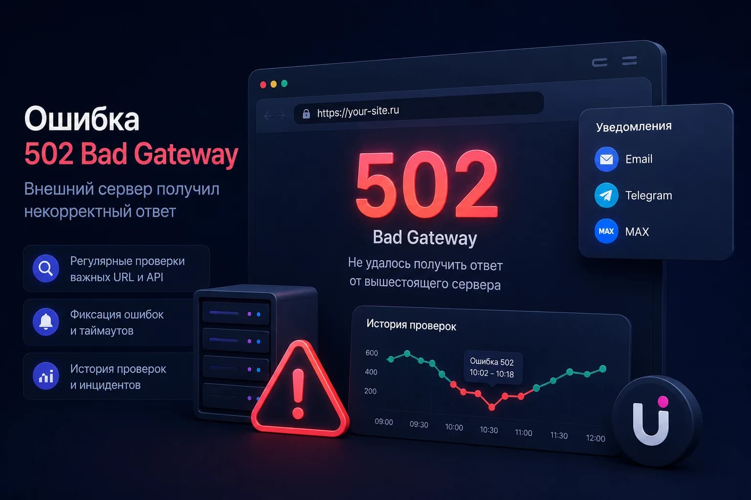 Мониторинг ошибки 502 Bad Gateway в UpWatch