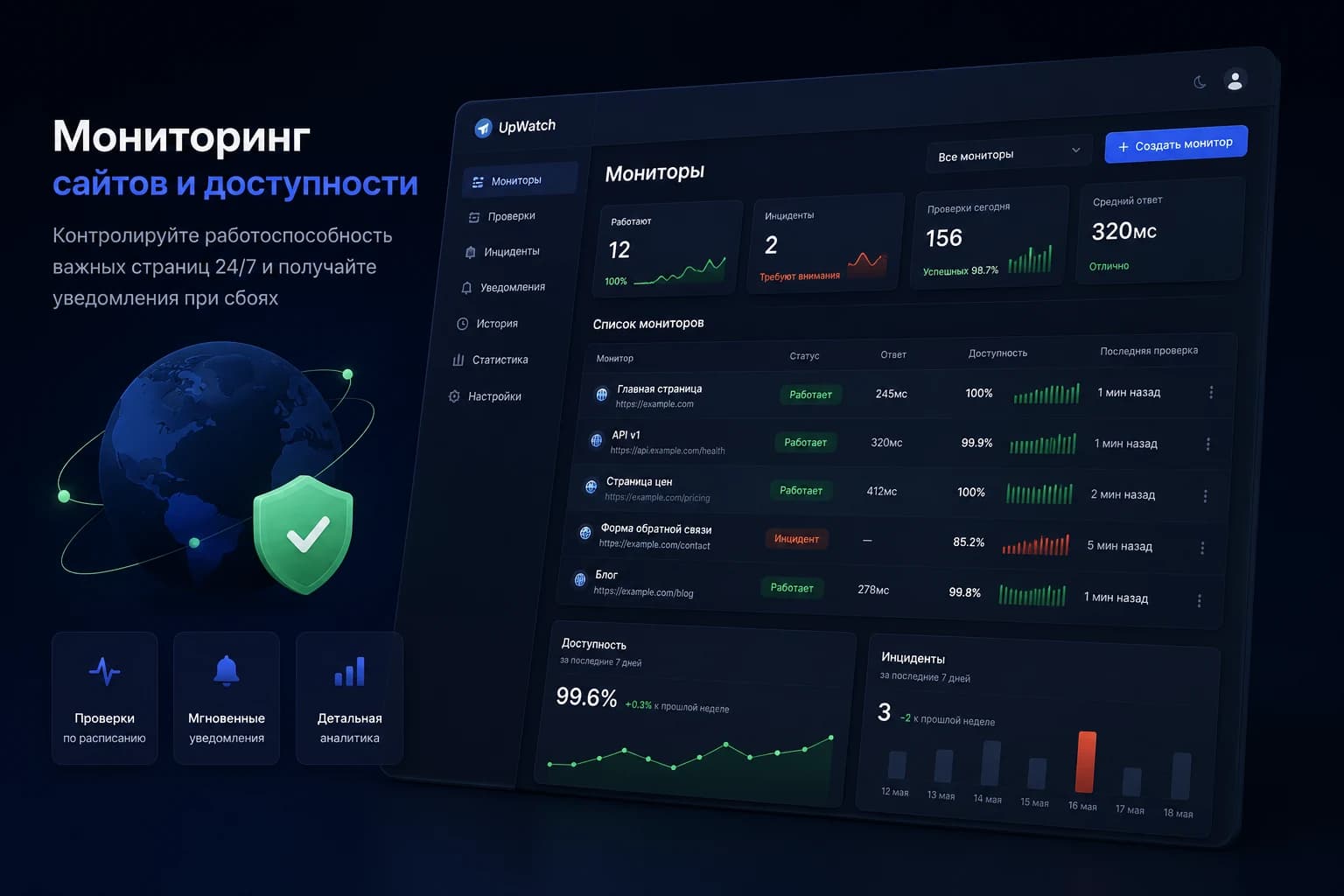 Мониторинг сайтов и доступности в UpWatch